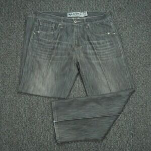Avirex Jeans Mens 36x30 Gray 5 Pocket Baggy‎ Wide Leg Embroidered Y2K Grunge